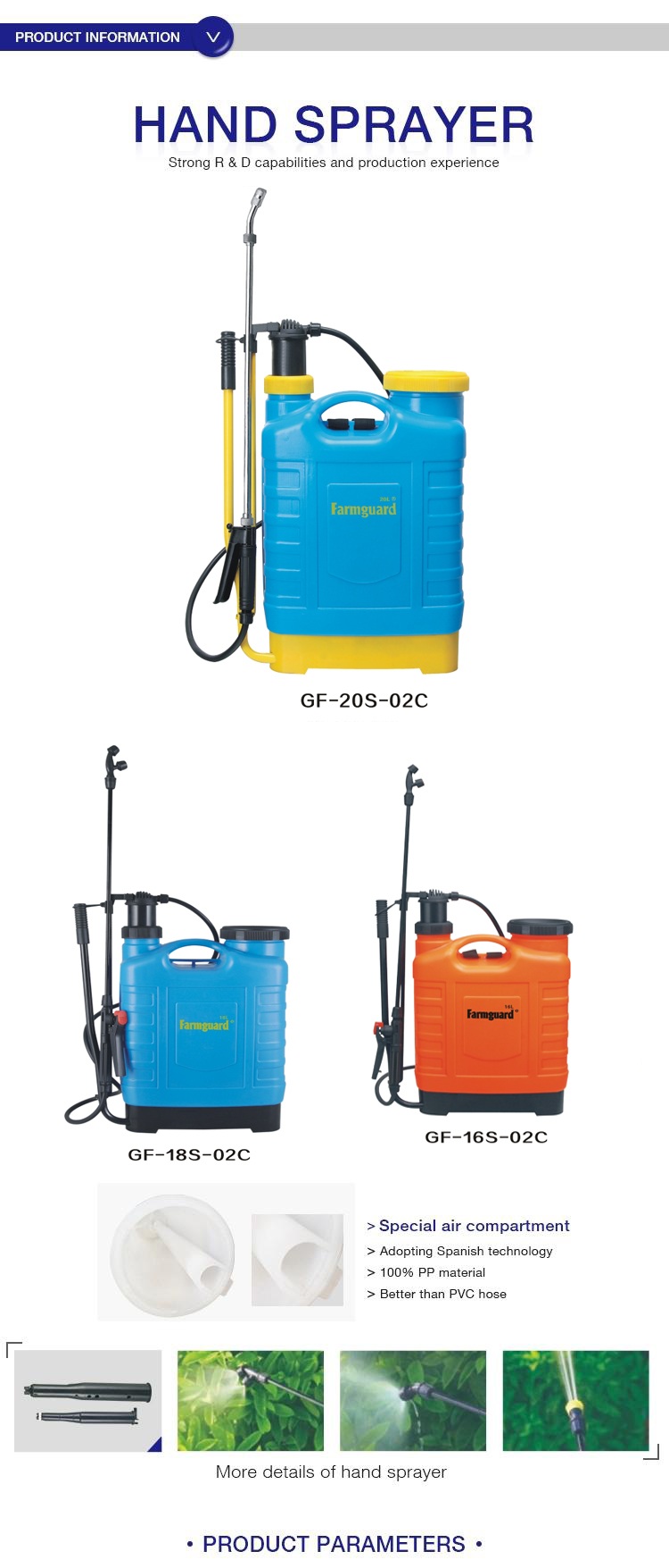 Pulverizador manual de pesticidas para maquinaria agrícola 16LTR PE TANK